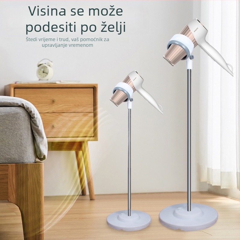 Držač sušila za kosu na pod – okretan, bez bušenja, nehrđajući čelik, 1 sloj skladištenja