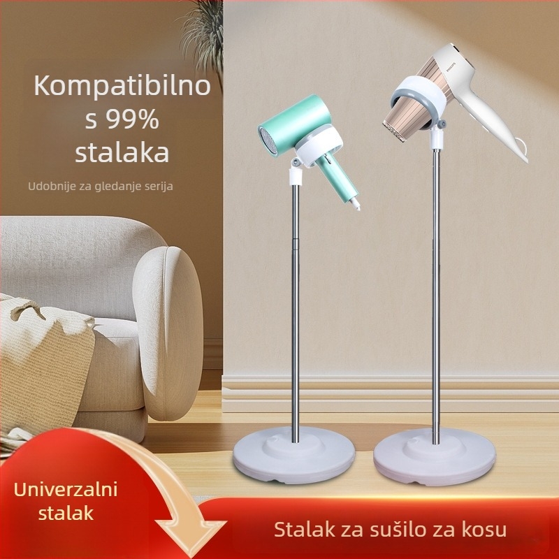 Držač sušila za kosu na pod – okretan, bez bušenja, nehrđajući čelik, 1 sloj skladištenja