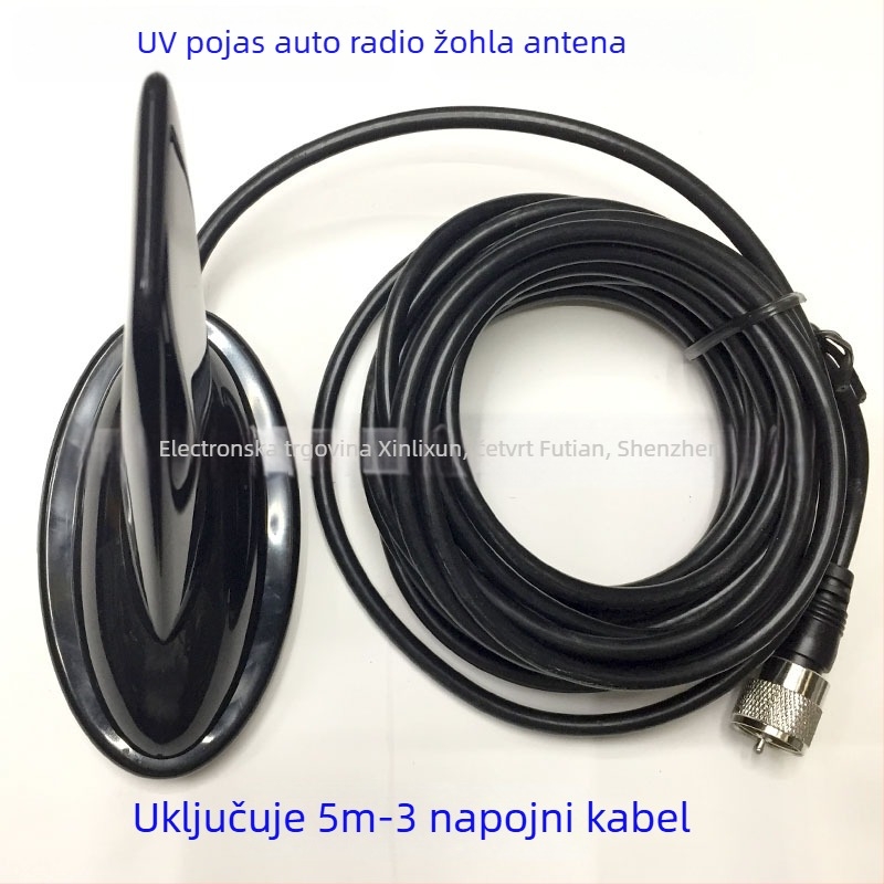 Automobilska antena za radijsku komunikaciju u obliku peraje morskog psa (144/430 MHz, domet 3–5 km, impedancija 50 Ω)