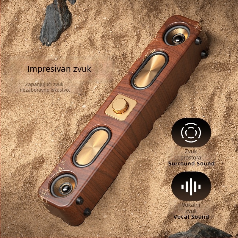 Retro bežični Bluetooth zvučnik s drvenim dugim dizajnom, utor za karticu, stolno radio E3404