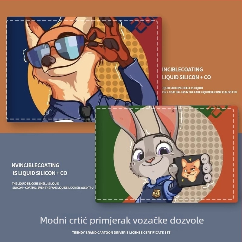 Unisex PU futrola za putovnicu i vozačku dozvolu – Cartoon uzorak Nick & Judy, pretinac za kartice, protiv krađe, proširivi kapacitet