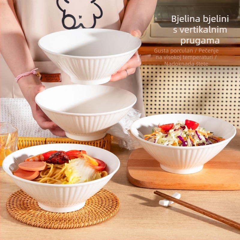 Porcelanska zdjela za ramen, japanskog stila, okrugla, mikrovalna kompatibilna, završetak pod glazurom, moderni jednostavan stil
