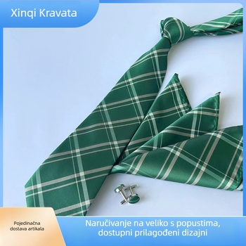 Trodijelni set kravate s džepnom maramicom i manžetnim gumbima, prugasti uzorak, poliester-saten, unisex