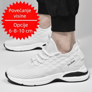 Muške sportske casual tenisice, prozračne gornje PU mreže, gumeni potplat, PU uložak, unutarnje podizanje visine 3–5 cm (Gornji: PU mreža; Potplat: guma; Uložak: PU; Visina pete: 3–5 cm)
