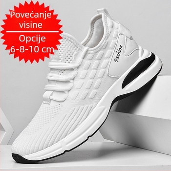 Muške sportske casual tenisice, prozračne gornje PU mreže, gumeni potplat, PU uložak, unutarnje podizanje visine 3–5 cm (Gornji: PU mreža; Potplat: guma; Uložak: PU; Visina pete: 3–5 cm)