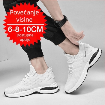 Muške sportske casual tenisice, prozračne gornje PU mreže, gumeni potplat, PU uložak, unutarnje podizanje visine 3–5 cm (Gornji: PU mreža; Potplat: guma; Uložak: PU; Visina pete: 3–5 cm)