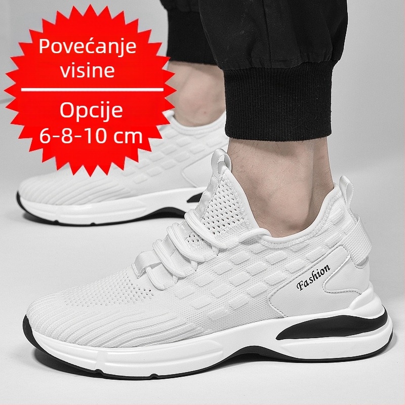 Muške sportske casual tenisice, prozračne gornje PU mreže, gumeni potplat, PU uložak, unutarnje podizanje visine 3–5 cm (Gornji: PU mreža; Potplat: guma; Uložak: PU; Visina pete: 3–5 cm)