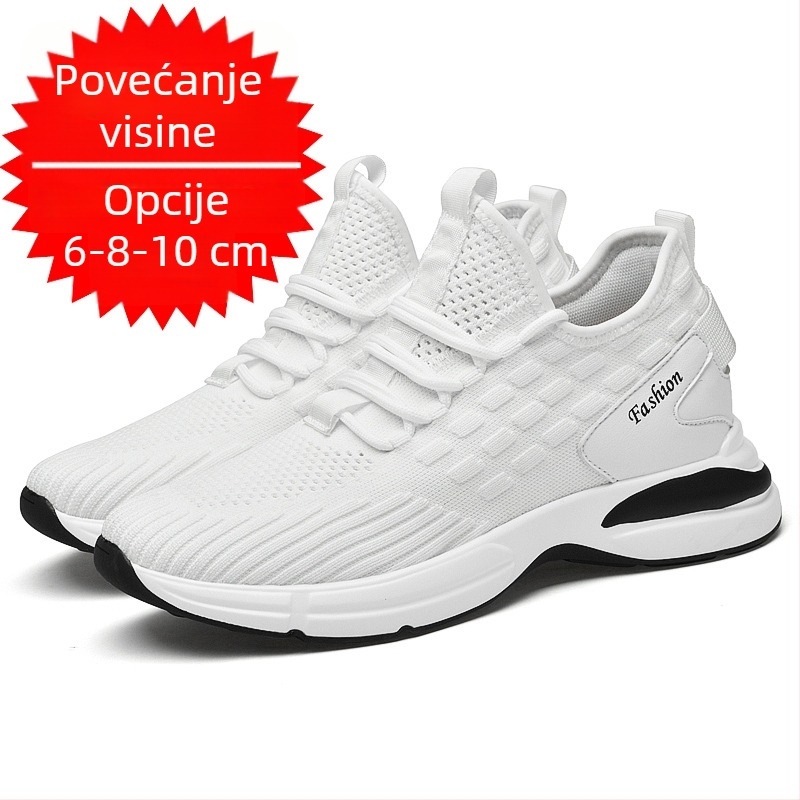 Muške sportske casual tenisice, prozračne gornje PU mreže, gumeni potplat, PU uložak, unutarnje podizanje visine 3–5 cm (Gornji: PU mreža; Potplat: guma; Uložak: PU; Visina pete: 3–5 cm)