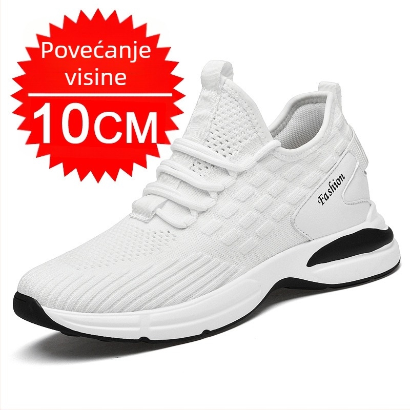 Muške sportske casual tenisice, prozračne gornje PU mreže, gumeni potplat, PU uložak, unutarnje podizanje visine 3–5 cm (Gornji: PU mreža; Potplat: guma; Uložak: PU; Visina pete: 3–5 cm)