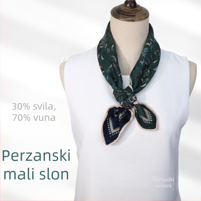 Bentley svileno-vuneni kvadratni šal, isprepleteni pleteni, INS stil, šal s džepom