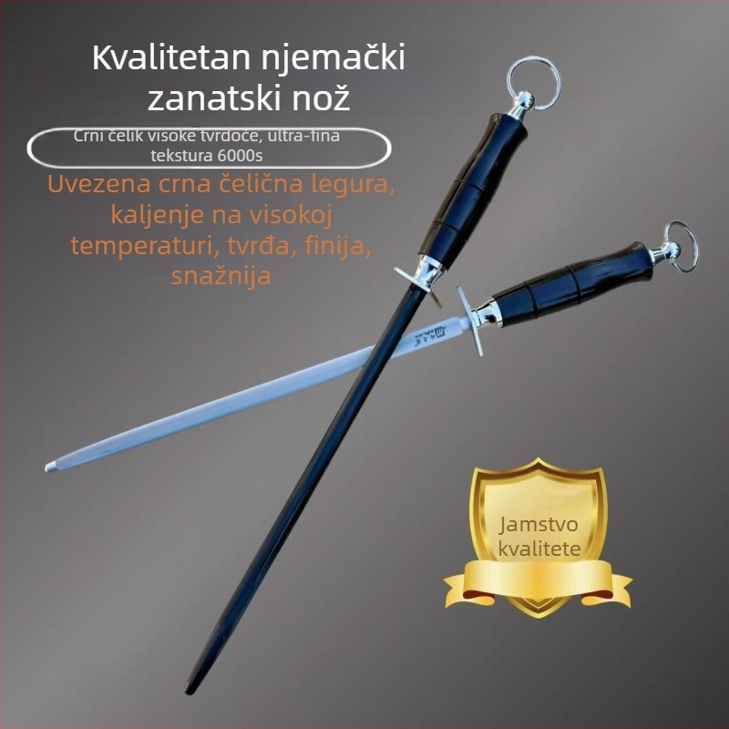 Šipka za oštrenje noževa mesarima, visokougljična čeli, dijamantni premaz, drška od sandalovog drveta