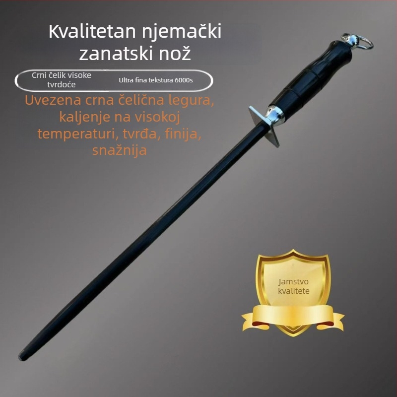 Šipka za oštrenje noževa mesarima, visokougljična čeli, dijamantni premaz, drška od sandalovog drveta