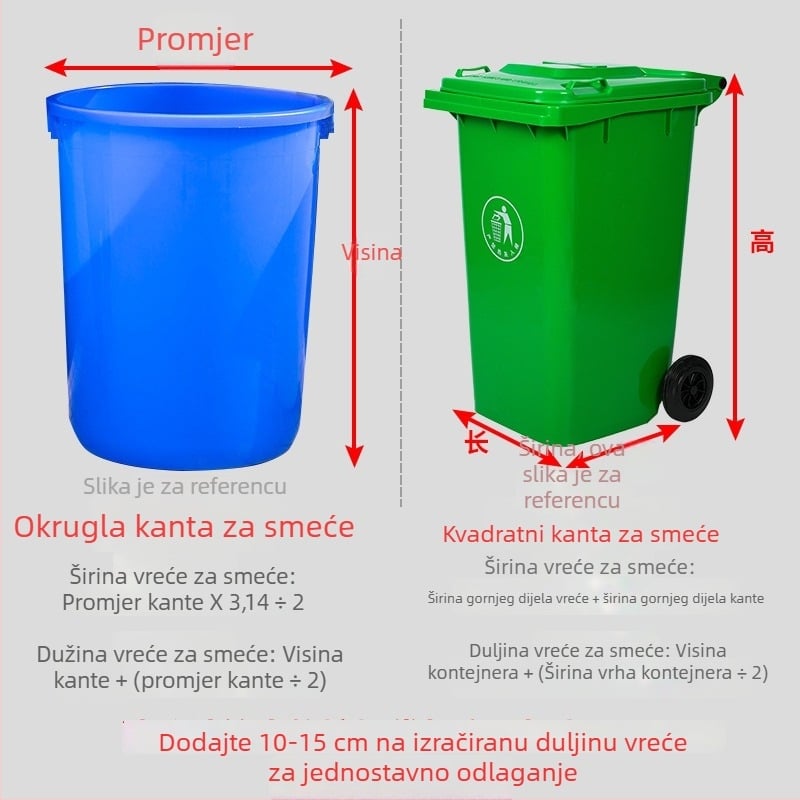 HDPE vrećica za smeće, ojačana, s ploskim otvorom, jednokratna, za kućanstvo, hotele i kuhinje