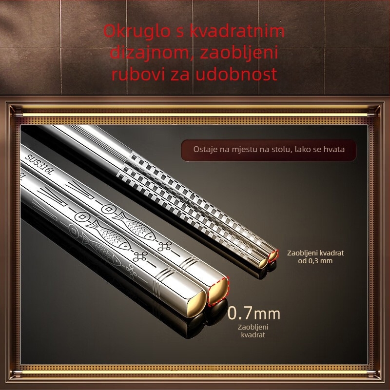 Set štapića za jelo u kutiji za dar, dugi kvadratni, od 316L nehrđajućeg čelika, protuklizni, otporni na opekline, 10 pari