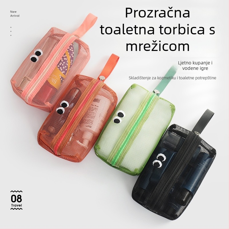 Torbica za kozmetiku s mrežastim pretincima, mini zatvarač, velika kapaciteta, plastična konstrukcija, višenamenska putna torba