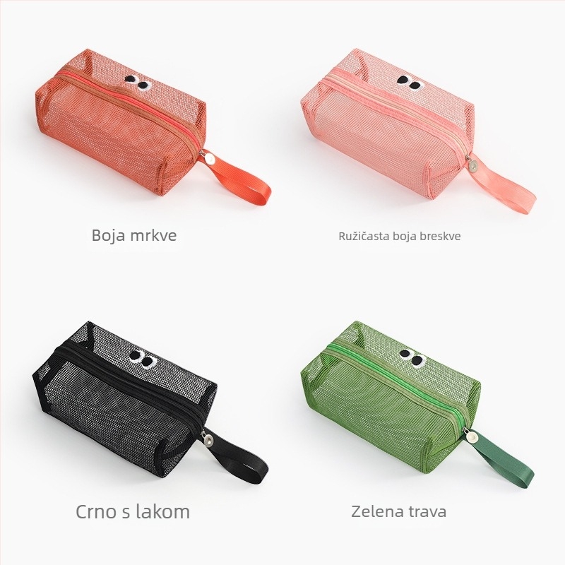Torbica za kozmetiku s mrežastim pretincima, mini zatvarač, velika kapaciteta, plastična konstrukcija, višenamenska putna torba