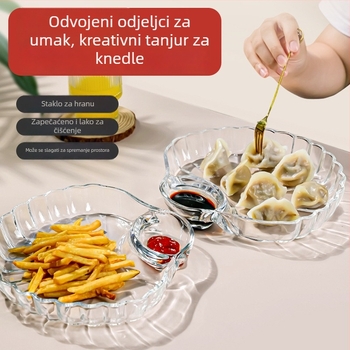 Staklena ploča za knedle s dip zdjelom, neobičnog oblika, jednofarban dizajn, izrada od jednog komada