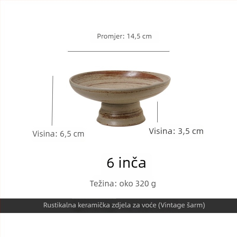 Porcelanski tanjur s visokim postoljem, kružnog oblika, prugast uzorak, retro stil s blagim luksuzom, siguran za mikrovalnu pećnicu