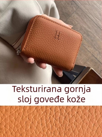 Muqu Ženski novčanik za kartice — Dva u jednom, Prava koža, Gornji sloj teleće kože, Poliester podstava, Kompaktan