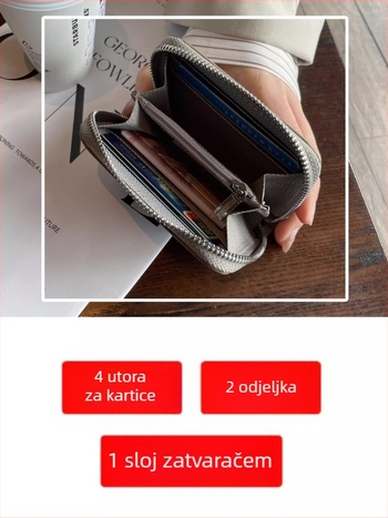 Muqu Ženski novčanik za kartice — Dva u jednom, Prava koža, Gornji sloj teleće kože, Poliester podstava, Kompaktan
