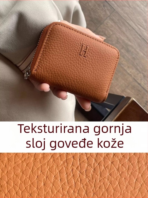 Muqu Ženski novčanik za kartice — Dva u jednom, Prava koža, Gornji sloj teleće kože, Poliester podstava, Kompaktan