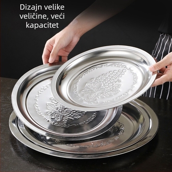 Nehrđajući čelik, plitka ploča, kružna, minimalistički stil, jednobojni uzorak, ispis logotipa