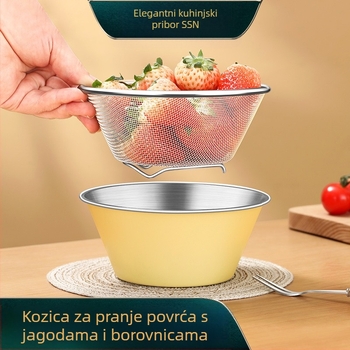 Košara za voće s dvostrukim odvodom, od nehrđajućeg čelika, za voće i povrće, za dnevni boravak