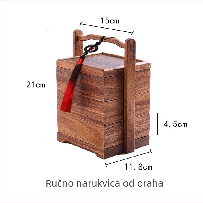 Fujian Art Circle koš od orašćevog drveta s tri sloja i prijenosnom kutijom za čaj – Novi kineski stil, lagani retro luksuz