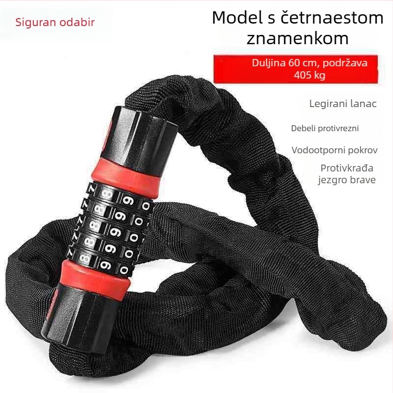 Mehanički lančani lokot za električna vozila i motocikle — legura čelika, model: lančani lokot, debljina zaključnog štapa 3–8 mm