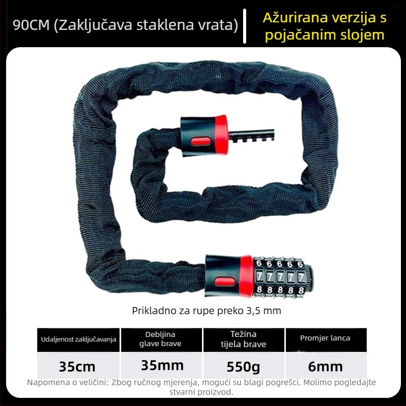 Mehanički lančani lokot za električna vozila i motocikle — legura čelika, model: lančani lokot, debljina zaključnog štapa 3–8 mm