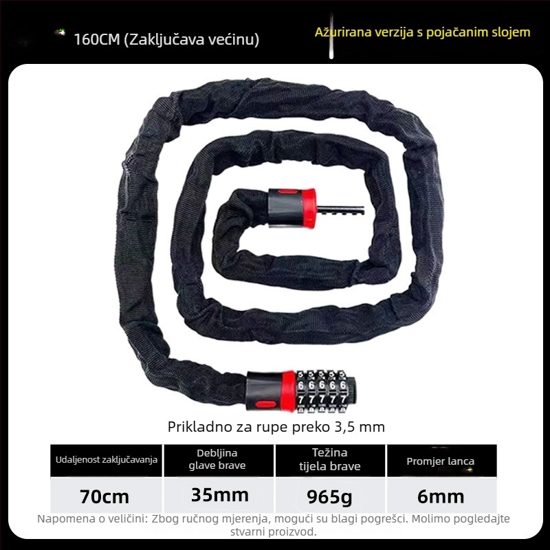 Mehanički lančani lokot za električna vozila i motocikle — legura čelika, model: lančani lokot, debljina zaključnog štapa 3–8 mm