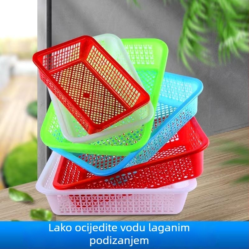 Plastična kuhinjska košara za skladištenje, pravokutna, plava, za odvodivanje i pranje voća i povrća.