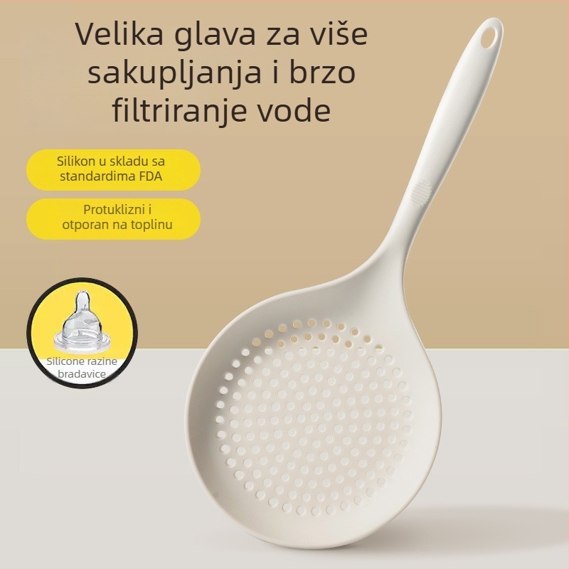 Silikonska kuhača s dugim držkom, otporna na visoke temperature, neprijanjiva, filtr za ocjeđivanje rezanaca i knedli
