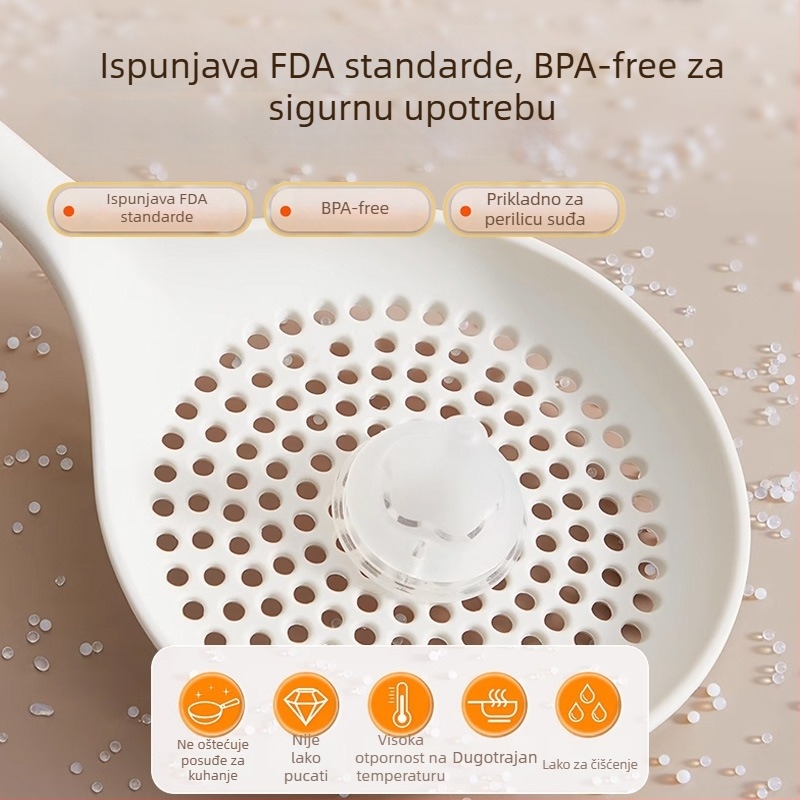 Silikonska kuhača s dugim držkom, otporna na visoke temperature, neprijanjiva, filtr za ocjeđivanje rezanaca i knedli