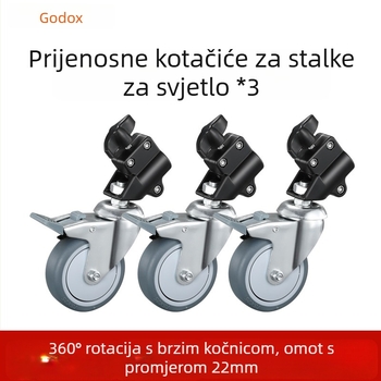 Stalak za rasvjetu s trokutnim nogama i kotačićima s kočnicom, aluminijska legura, univerzalni nosač za kameru