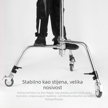 Stalak za rasvjetu s trokutnim nogama i kotačićima s kočnicom, aluminijska legura, univerzalni nosač za kameru