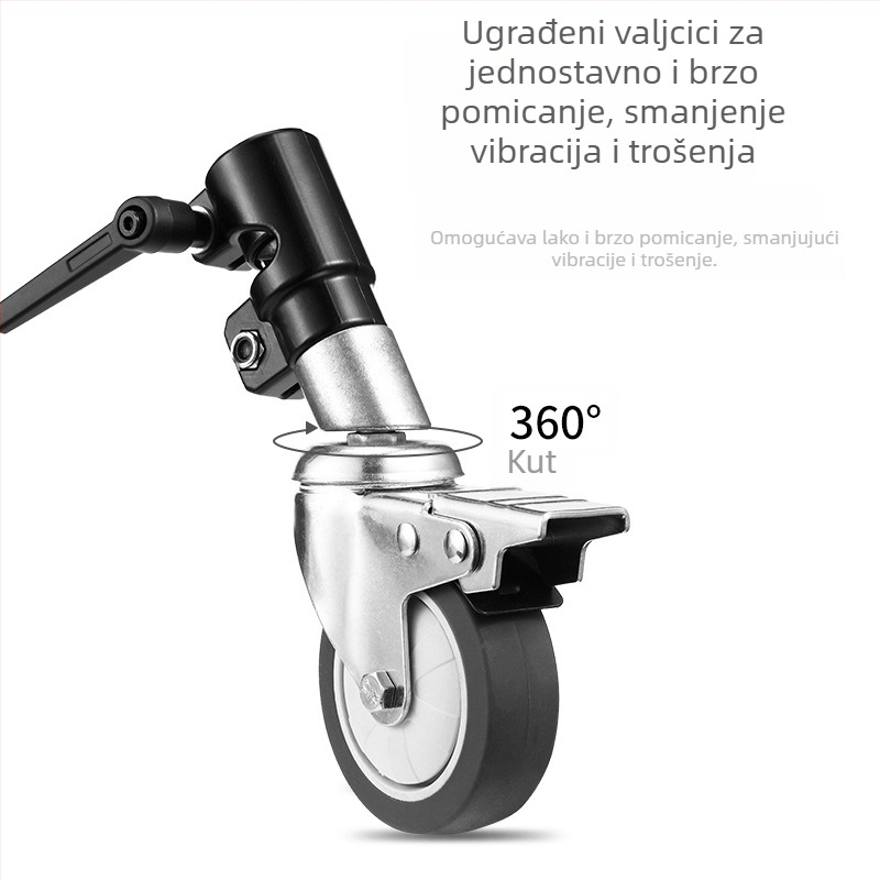 Stalak za rasvjetu s trokutnim nogama i kotačićima s kočnicom, aluminijska legura, univerzalni nosač za kameru
