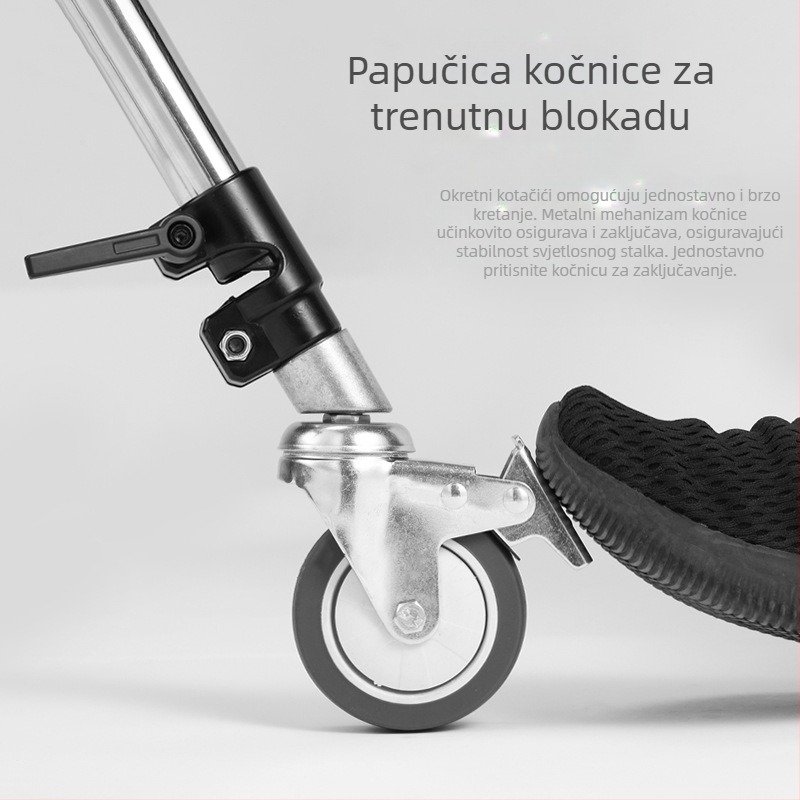 Stalak za rasvjetu s trokutnim nogama i kotačićima s kočnicom, aluminijska legura, univerzalni nosač za kameru