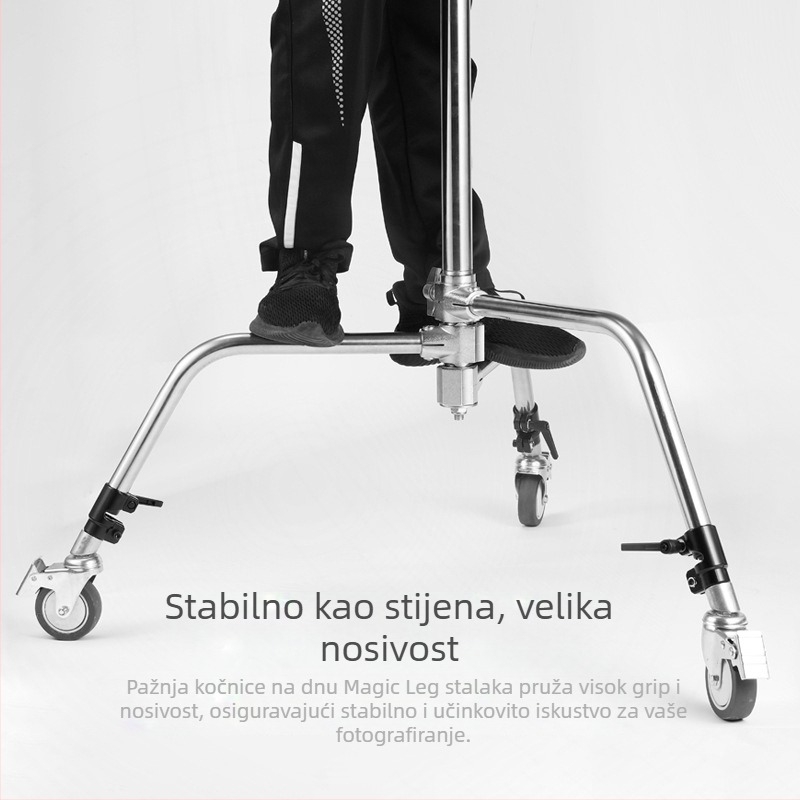 Stalak za rasvjetu s trokutnim nogama i kotačićima s kočnicom, aluminijska legura, univerzalni nosač za kameru