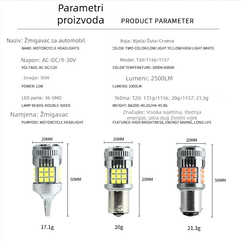 LED svjetlo za auto s ventilatorom za hlađenje – pokazivač smjera, svjetlo za vožnju unatrag i svjetlo kočnice za motocikle
