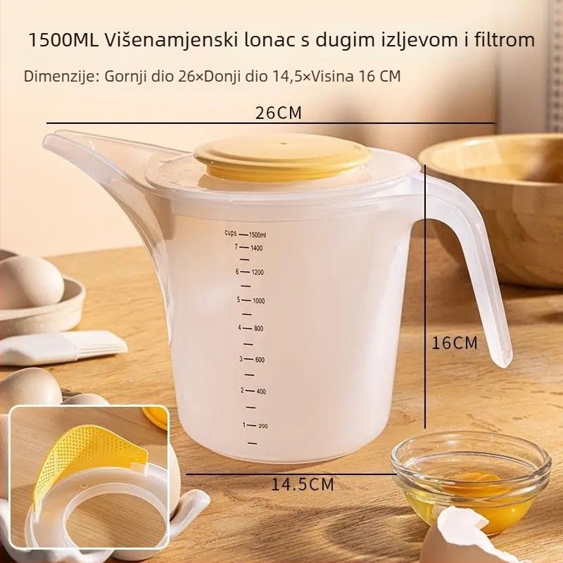 Mjerna šalica s dugim izljevom za izlijevanje tijesta i tekućina, velika kapaciteta, graduirana skala, plastični kuhinjski alat za pečenje