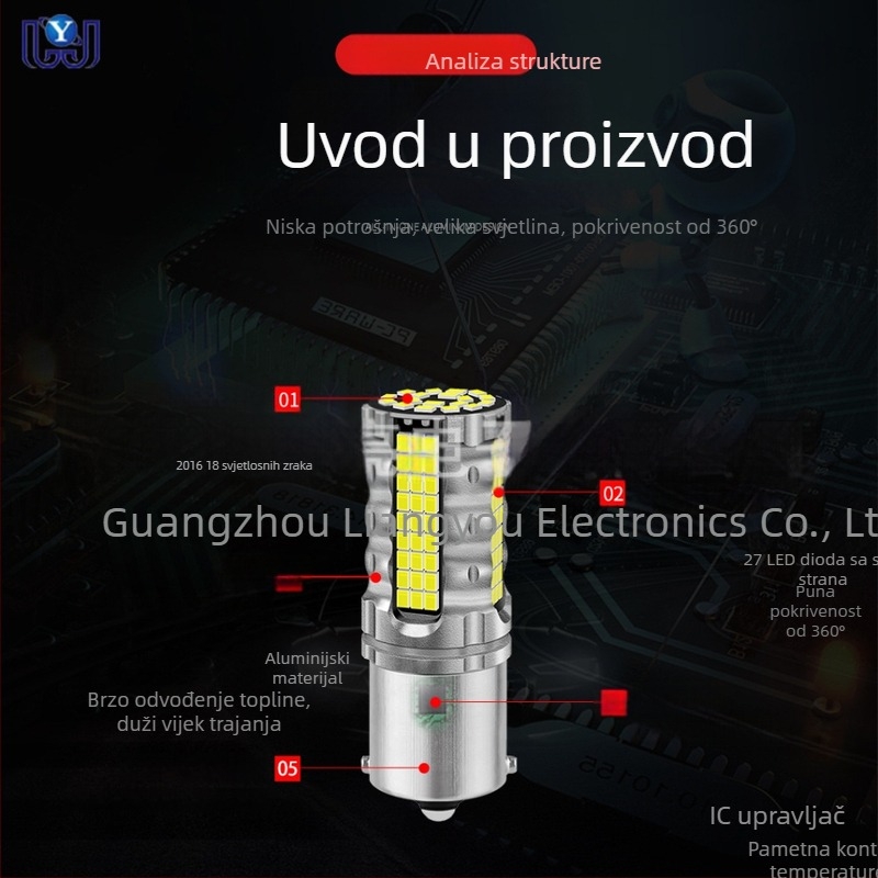 Automobilska LED lampica za pokazivač smjera 1156/1157, 1206 SMD, 850 lm, 6500K, 8.7W, široki raspon napona 12-48V, za signalizaciju, kočnicu i stražnje svjetlo