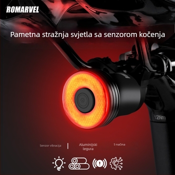 Q5Mini stražnje svjetlo za bicikl s inteligentnim senzorom kočenja — USB-C punjenje, ugradnja snap, 500 mAh baterija, pogodno za noćnu vožnju