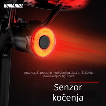Q5Mini stražnje svjetlo za bicikl s inteligentnim senzorom kočenja — USB-C punjenje, ugradnja snap, 500 mAh baterija, pogodno za noćnu vožnju