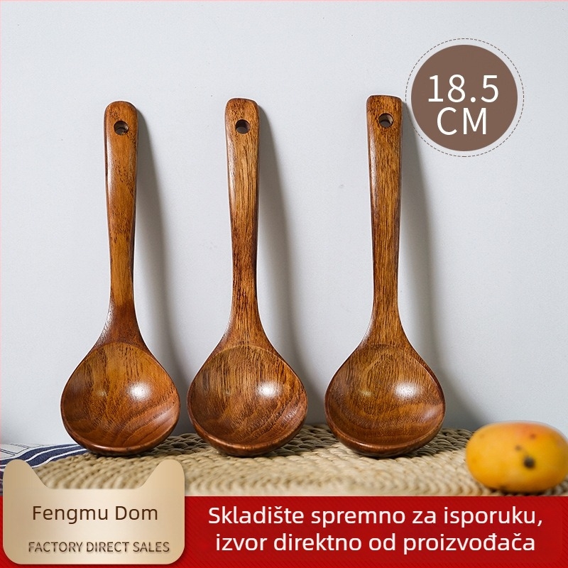 Drvena žlica za juhu u japanskom stilu s lakiranim završetkom, pogodna za juhe i kašu, s mogućnošću graviranja/logotipa
