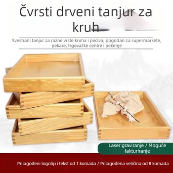 Drveni pravokutni pladanj za izlaganje kruha i peciva, masivno drvo, moderni minimalistički stil