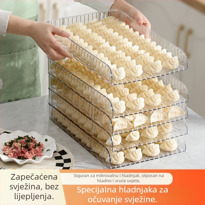 Akril kutija za knedlice, kvadratnog oblika, moderan minimalistički dizajn, prehrambena sigurnost, slaganje