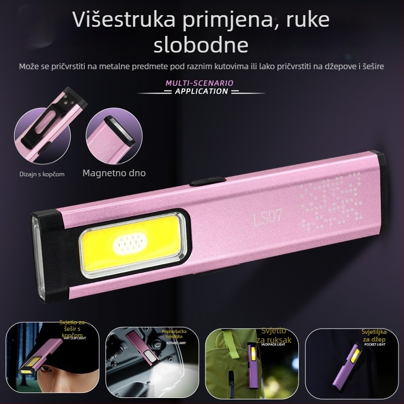 LED ručna magnetska vodootporna mini prijenosna svjetiljka za vanjsku hitnu uporabu — aluminijska legura, baterija 850 mAh, 10W LED izvor, napajanje