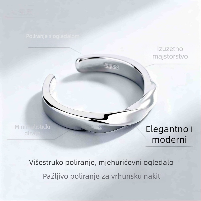 Unisex prsten s Möbius trakom i valovitim uzorkom, od čelika, polirano elektroplatiranje, svijetli luksuzni stil (Materijal: Čelik; Tehnologija obrade: Polirano elektroplatiranje; Stil: Svijetao luksuz; Dizajn: Möbius traka s valovitim uzorkom; Otvoren diz