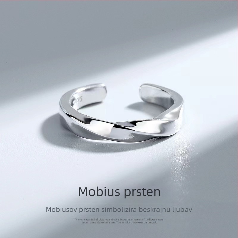Unisex prsten s Möbius trakom i valovitim uzorkom, od čelika, polirano elektroplatiranje, svijetli luksuzni stil (Materijal: Čelik; Tehnologija obrade: Polirano elektroplatiranje; Stil: Svijetao luksuz; Dizajn: Möbius traka s valovitim uzorkom; Otvoren diz